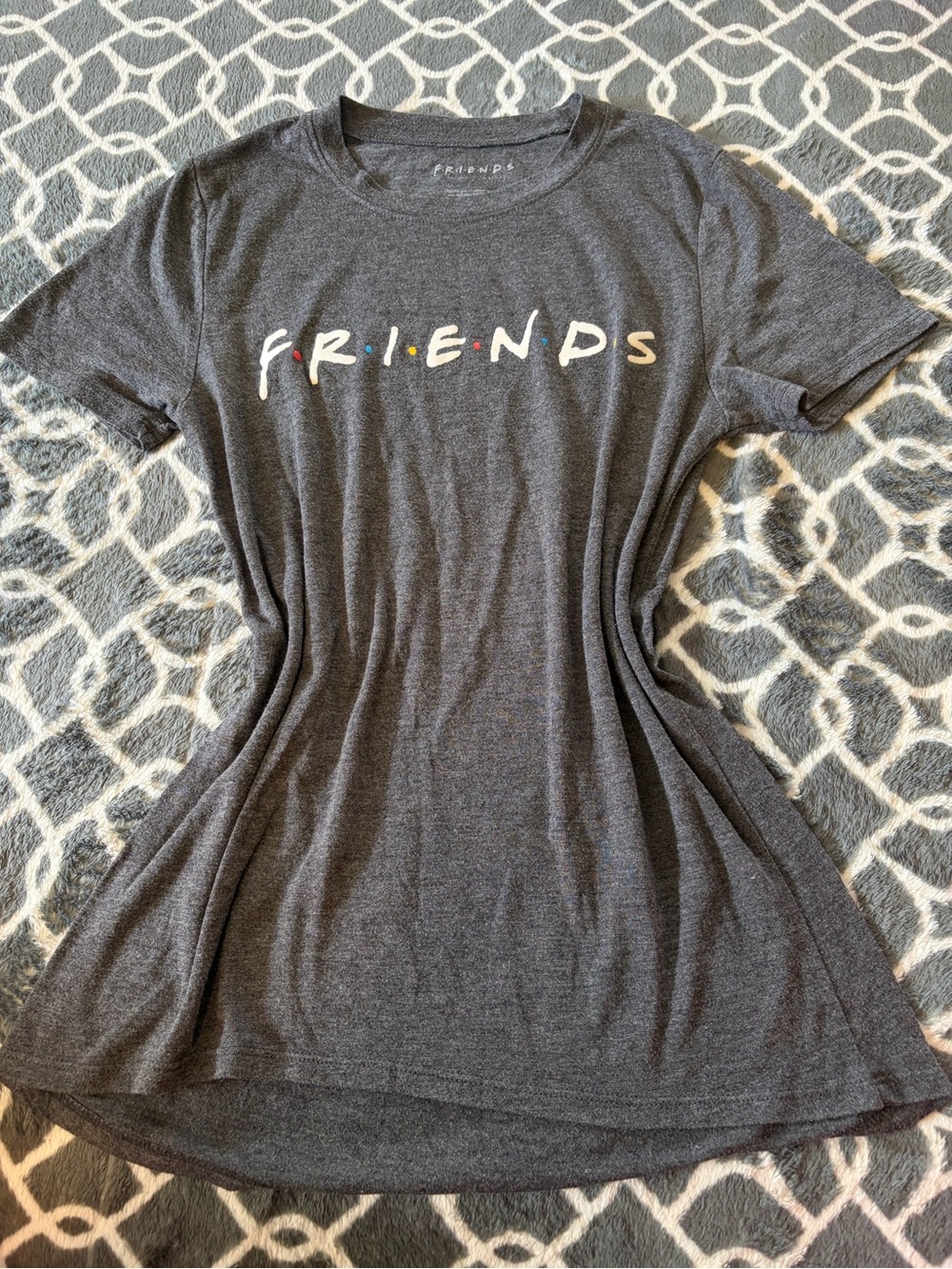 FRIENDS Dark Gray Graphic Tee with Multicolor Dot Accents